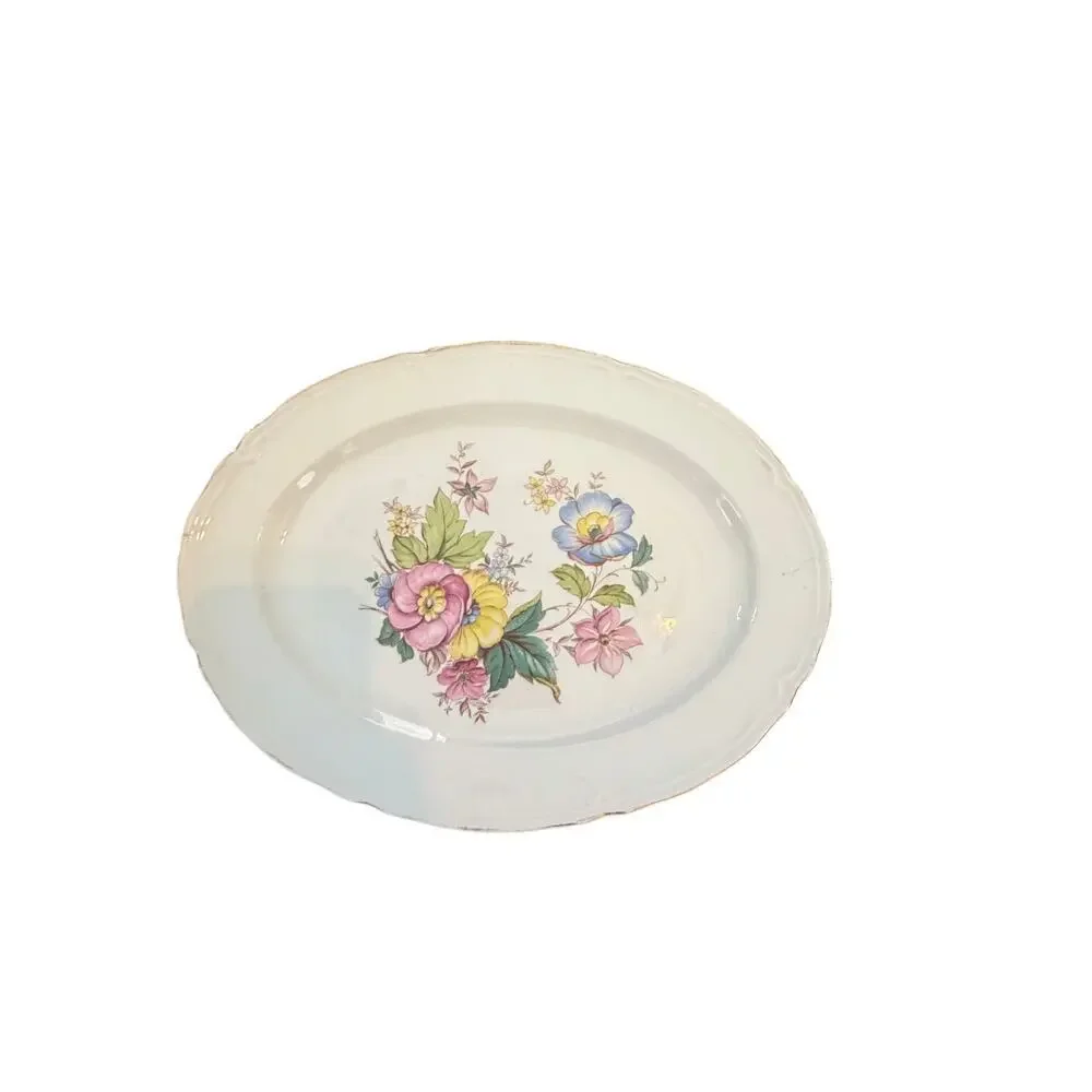 Vintage Edwin Knowles Plate Oval Serving Platter Floral Bouquet Dish
